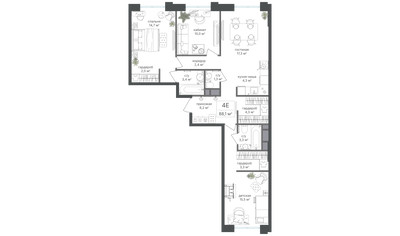 Планировка 4+ комнатной(квартира) площадью 88.1 квадратных метров в ЖК “ЖК Михалковский”