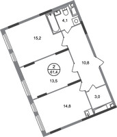 Планировка двухкомнатной(квартира) площадью 61.4 квадратных метров в “ЖК Переделкино Ближнее”