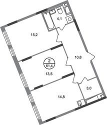 Планировка двухкомнатной(квартира) площадью 61.4 квадратных метров в ЖК “ЖК Переделкино Ближнее”