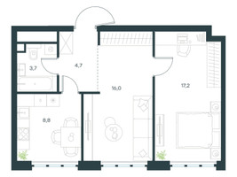 Планировка двухкомнатной(квартира) площадью 50.4 квадратных метров в “ЖК Level Южнопортовая”