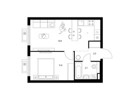 Планировка однокомнатной(квартира) площадью 38.6 квадратных метров в “ЖК Белая Дача парк”