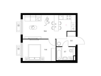 Планировка однокомнатной(квартира) площадью 38.6 квадратных метров в ЖК “ЖК Белая Дача парк”