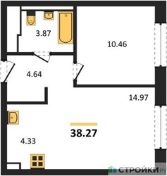 Планировка однокомнатной(квартира) площадью 38.27 квадратных метров в ЖК “ЖК Подольские кварталы”