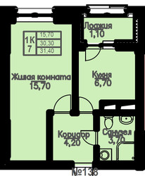 Планировка однокомнатной(квартира) площадью 31 квадратных метров в ЖК “ЖК Атлантис”