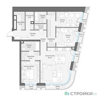 Планировка трехкомнатной(квартира) площадью 129.44 квадратных метров в “Квартал Тишинский Бульвар”