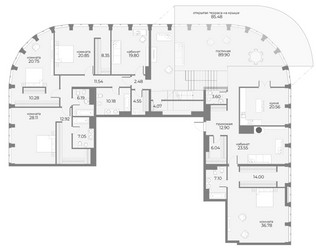 Планировка 4+ комнатной(апартаменты) площадью 415.7 квадратных метров в ЖК “ЖК Sky View (Скай Вью)”