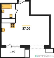 Планировка однокомнатной(квартира) площадью 36.9 квадратных метров в “ЖК Гоголь парк”