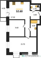 Планировка двухкомнатной(квартира) площадью 52.6 квадратных метров в “ЖК Союзный”