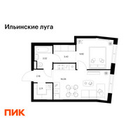 Планировка однокомнатной(квартира) площадью 37.72 квадратных метров в “ЖК Ильинские луга”