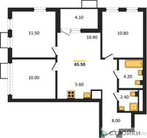 Планировка трехкомнатной(квартира) площадью 65.5 квадратных метров в “ЖК Скандинавия”