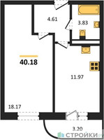 Планировка однокомнатной(квартира) площадью 40.18 квадратных метров в “Ласточкино”