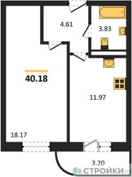 Планировка однокомнатной(квартира) площадью 40.18 квадратных метров в ЖК “Ласточкино”