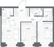 Планировка двухкомнатной(квартира) площадью 64.34 квадратных метров в “ЖК TATE (Тэйт)”