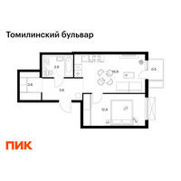 Планировка однокомнатной(квартира) площадью 43.6 квадратных метров в “ЖК Томилинский бульвар”
