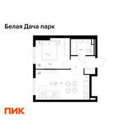 Планировка однокомнатной(квартира) площадью 37.1 квадратных метров в “ЖК Белая Дача парк”