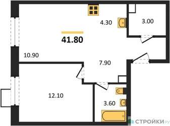 Планировка однокомнатной(квартира) площадью 41.8 квадратных метров в ЖК “ЖК ЭкоБунино (Южное Бунино)”