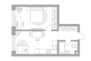 Планировка однокомнатной(квартира) площадью 42.59 квадратных метров в “ЖК MYPRIORITY Mnevniki (Май Приорити Мневники)”