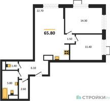Планировка двухкомнатной(квартира) площадью 65.8 квадратных метров в “ЖК Foreville (Форевилль)”