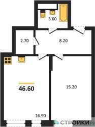 Планировка однокомнатной(квартира) площадью 46.6 квадратных метров в ЖК “ЖК Первый Московский”