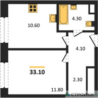 Планировка однокомнатной(квартира) площадью 33.1 квадратных метров в “Жилые кварталы Белый Град”