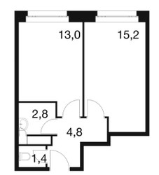 Планировка однокомнатной(квартира) площадью 37.2 квадратных метров в ЖК “ЖК Идеал”