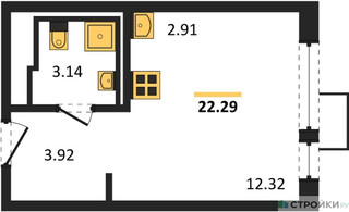 Планировка студии(квартира) площадью 22.29 квадратных метров в “ЖК Квартал Ивакино”