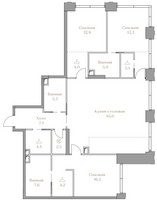 Планировка трехкомнатной(квартира) площадью 132.9 квадратных метров в “ЖК Коллекция Лужники”
