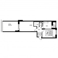 Планировка двухкомнатной(квартира) площадью 67.8 квадратных метров в “ЖК Космос”