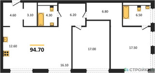 Планировка двухкомнатной(квартира) площадью 95.6 квадратных метров в “Роскошный квартал Life Time”