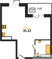 Планировка однокомнатной(квартира) площадью 35.22 квадратных метров в “ЖК Радость (Радумля Парк)”