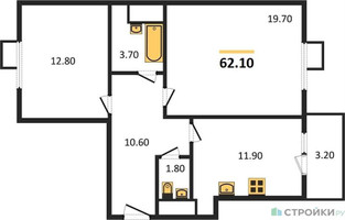 Планировка двухкомнатной(квартира) площадью 62.1 квадратных метров в “ЖК Римский”