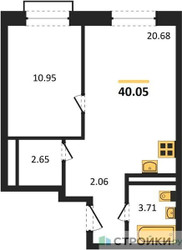 Планировка однокомнатной(квартира) площадью 40.05 квадратных метров в ЖК “ЖК Квартал Румянцево (МелиСад)”