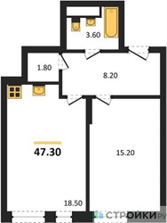 Планировка однокомнатной(квартира) площадью 47.3 квадратных метров в ЖК “ЖК Первый Московский”