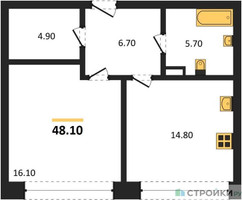 Планировка однокомнатной(квартира) площадью 48.1 квадратных метров в “ЖК AFI Park Воронцовский (Афи Парк)”