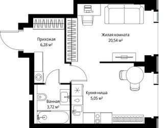 Планировка однокомнатной(квартира) площадью 35.59 квадратных метров в ЖК “Мультиквартал СИТИДЗЕН”