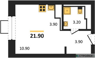 Планировка студии(квартира) площадью 21.9 квадратных метров в “ЖК Мытищи Парк”