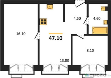 Планировка двухкомнатной(квартира) площадью 47.1 квадратных метров в ЖК “Лесная Коллекция”