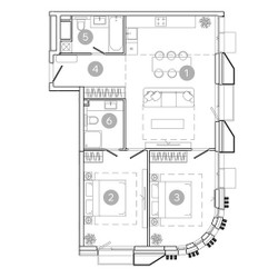 Планировка трехкомнатной(квартира) площадью 76.6 квадратных метров в ЖК “ЖК УНО Соколиная гора”