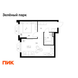 Планировка однокомнатной(квартира) площадью 35.4 квадратных метров в ЖК “ЖК Зеленый парк”