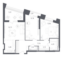 Планировка двухкомнатной(апартаменты) площадью 76.73 квадратных метров в “ЖК Скай Спутник”