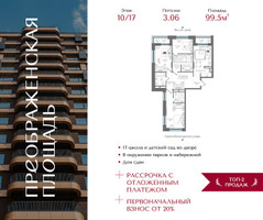 Планировка трехкомнатной(квартира) площадью 99.5 квадратных метров в “ЖК Преображенская Площадь”