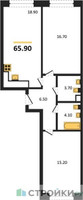 Планировка двухкомнатной(квартира) площадью 65.9 квадратных метров в “ЖК Обручева 30”