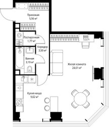 Планировка однокомнатной(квартира) площадью 47.65 квадратных метров в ЖК “Мультиквартал СИТИДЗЕН”