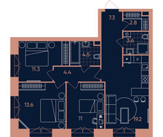Планировка 4+ комнатной(квартира) площадью 77.7 квадратных метров в “Квартал Эра”