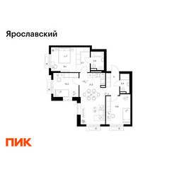 Планировка трехкомнатной(квартира) площадью 70.9 квадратных метров в ЖК “ЖК Ярославский”