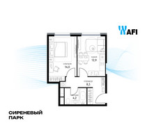 Планировка однокомнатной(квартира) площадью 39.6 квадратных метров в “ЖК Сиреневый парк”