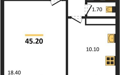 Планировка однокомнатной(квартира) площадью 45.2 квадратных метров в ЖК “ЖК Малиново”
