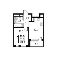 Планировка однокомнатной(квартира) площадью 33.2 квадратных метров в “Новые Ватутинки. Заречный”