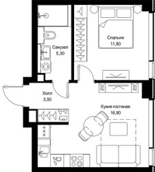 Планировка однокомнатной(квартира) площадью 37 квадратных метров в ЖК “Мультиквартал СИТИДЗЕН”
