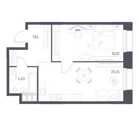 Планировка однокомнатной(апартаменты) площадью 48.74 квадратных метров в ЖК “ЖК Апарт-отель Тропарево парк”